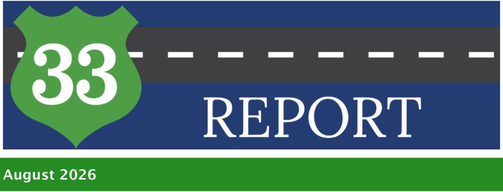 33 Report newsletter masthead, August 2026