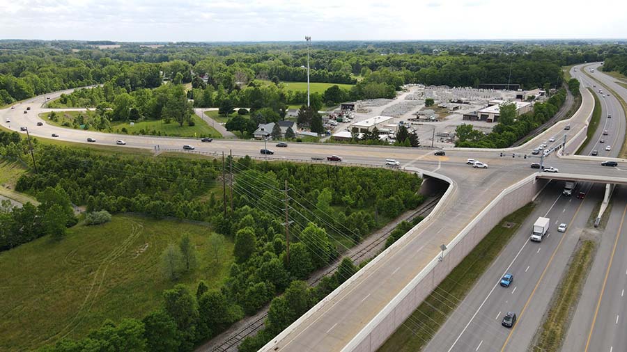 Aerial view of the Diley Road interchange in Fairfield County, Ohio